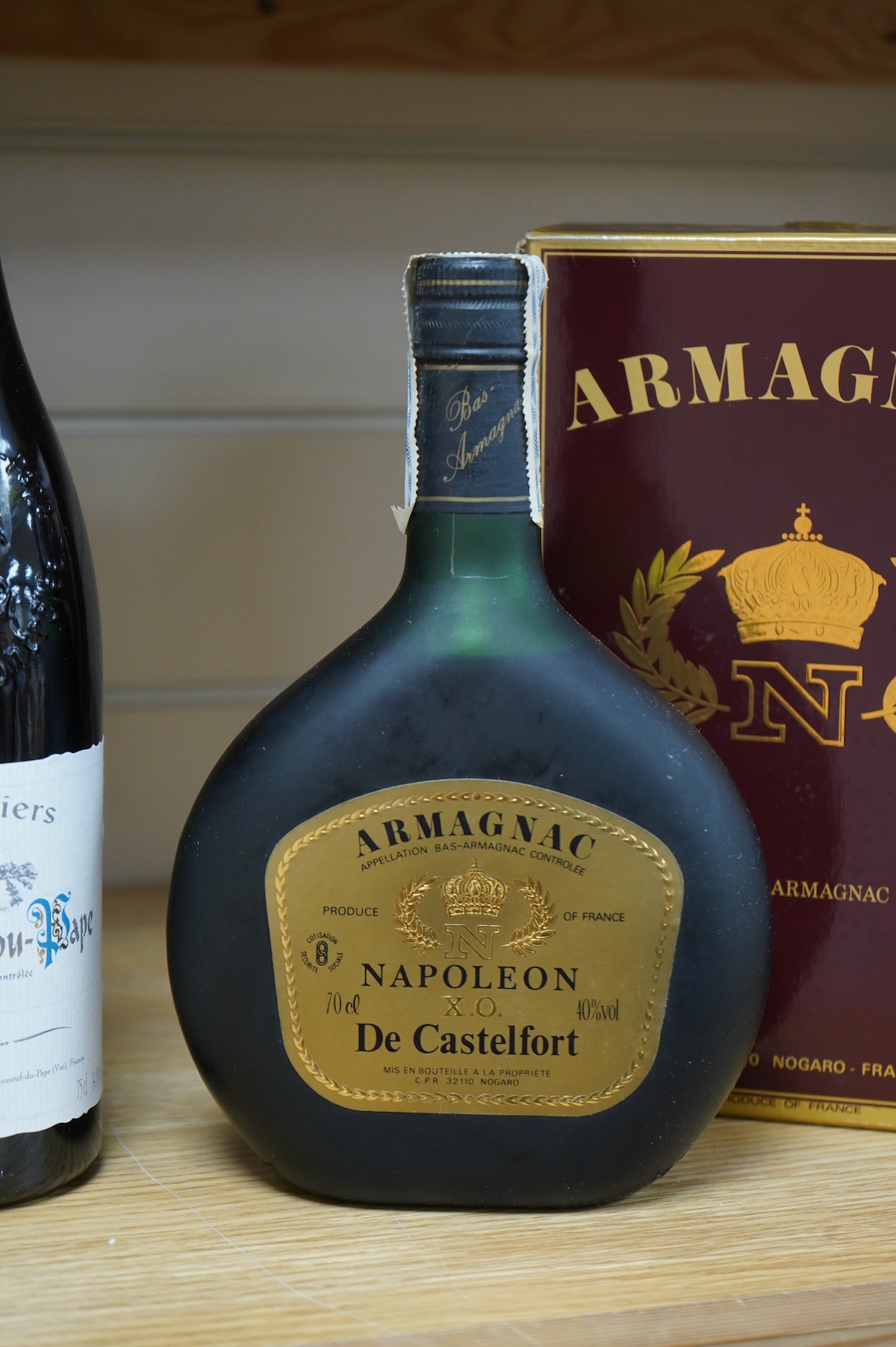 Three bottles of wine and spirits to include Chateauneuf De Pape, 2007 and Chivas Regal scotch whisky